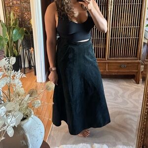 Vintage authentic suede leather midi skirt